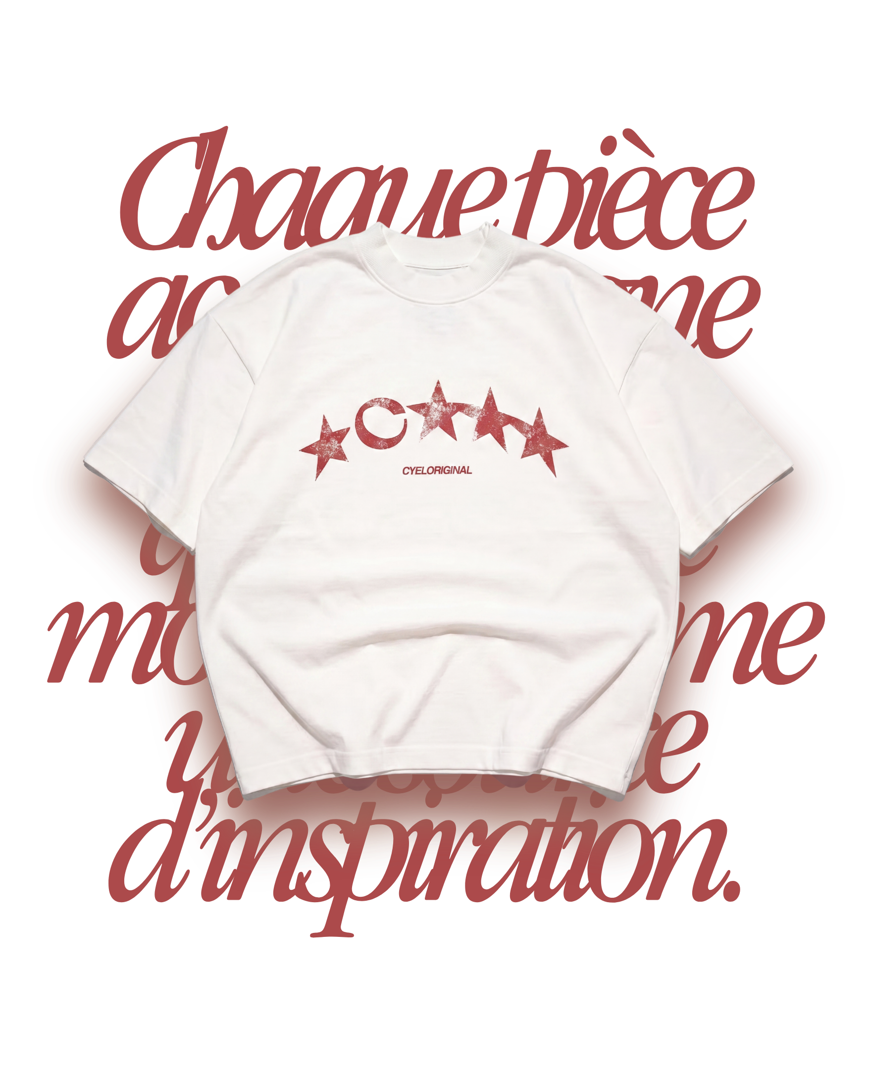 Tee Étoiles — Blanc, étoiles rouges
