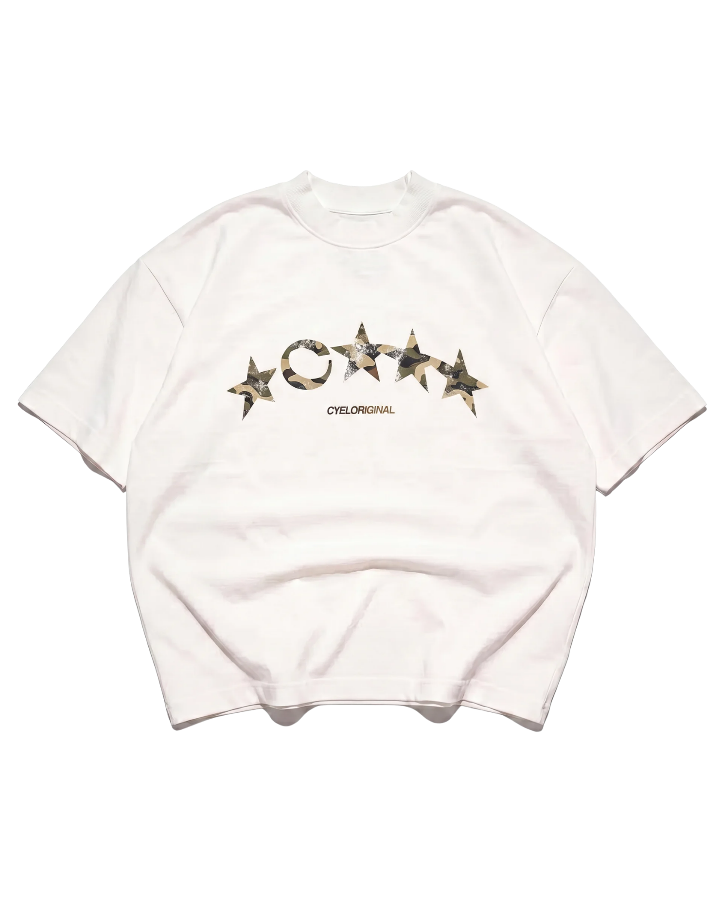Tee Étoiles — Blanc logo beige